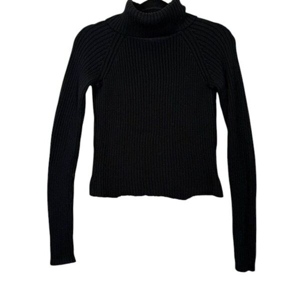 SEEK the Label Rib Knit Turtle Neck Sweater Black Raw Hem Stretch Size XS - Picture 3 of 9